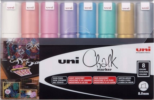 UNI-BALL Uni-Ball PWE-8K, Green, Light Blue, Orange, Pink, Red, Violet, White, Yellow, Chisel, 8 pc(...