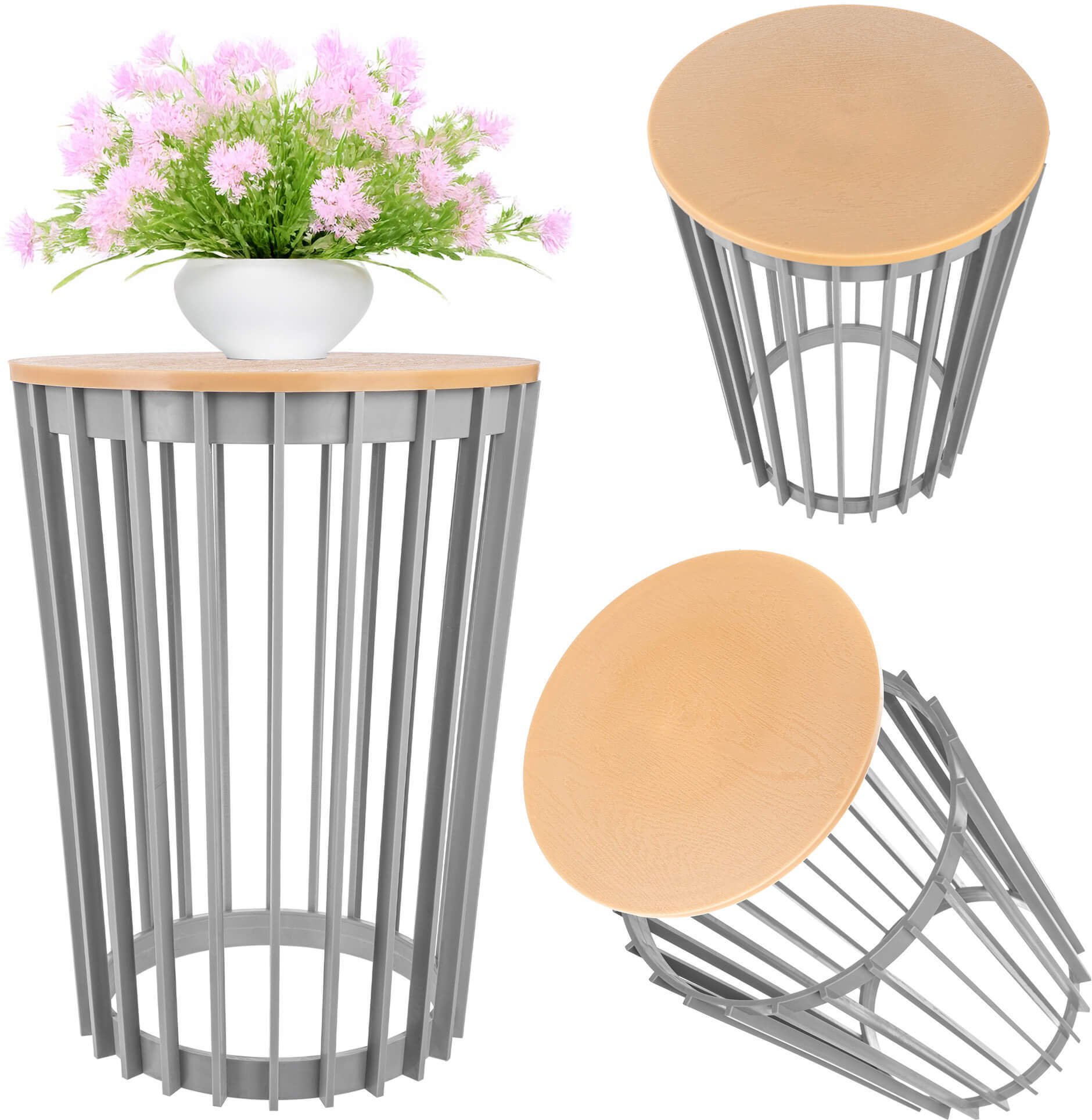 Kadax Kwietnik dwustronny 54cm platynowy + blat naturalne drewno