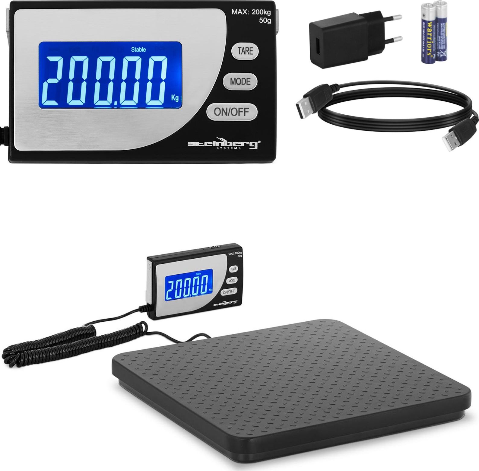 Steinberg Waga przemysłowa paczkowa do 200 kg / 0.1 g LCD USB Waga przemysłowa paczkowa do 200 kg / ...
