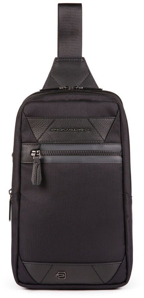 Piquadro Piquadro, Trakai, Leather & Fabric, Mono Sling, Textile Crossbody Bag, Black, 42021990, 31 ...