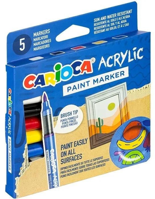 Carioca Markery akrylowe z pędzelkiem 5 kolorów CARIOCA EDUKAMP