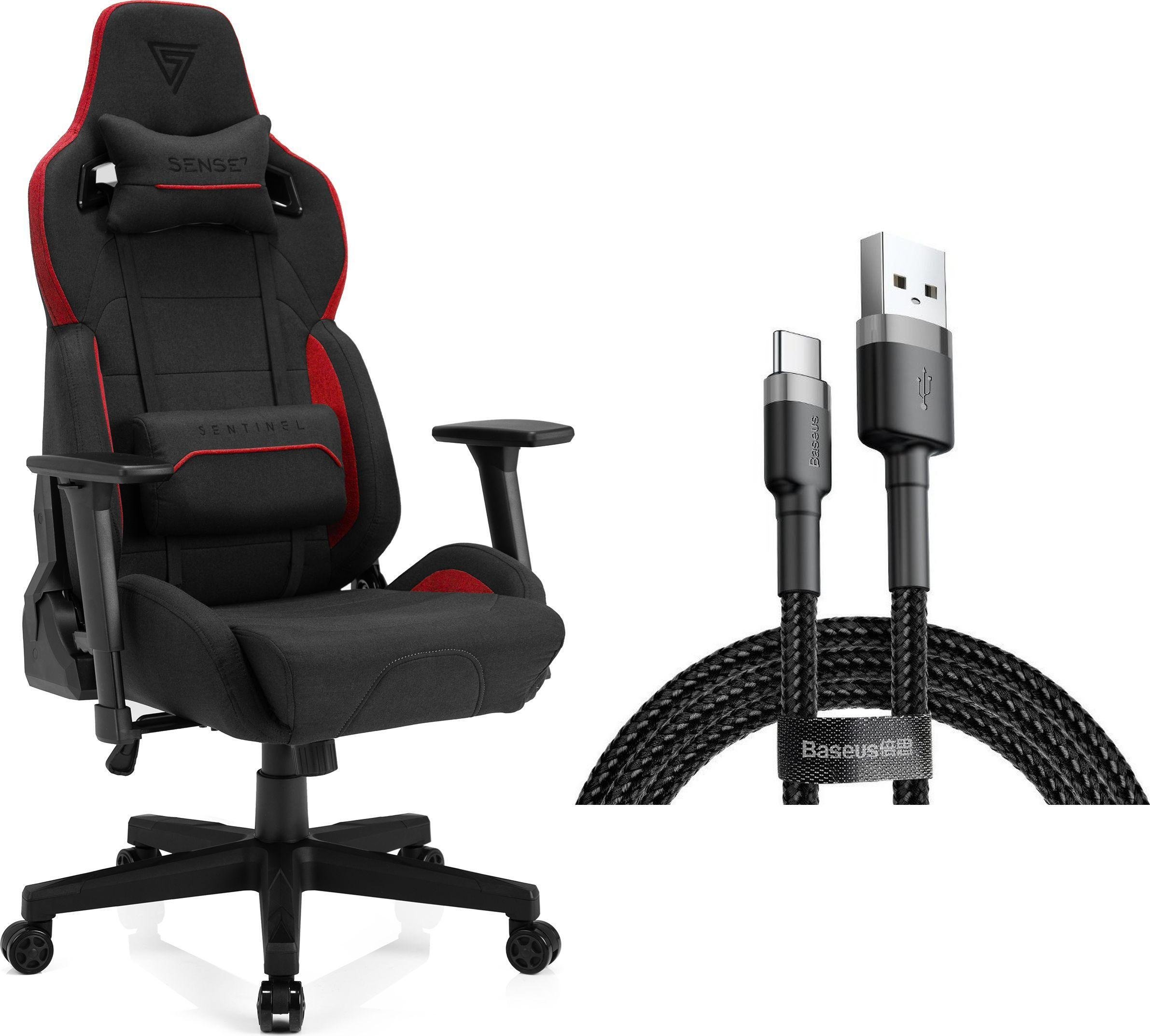 Fotel SENSE7 materiałowy Sentinel czarno-czerwony + kabel usb