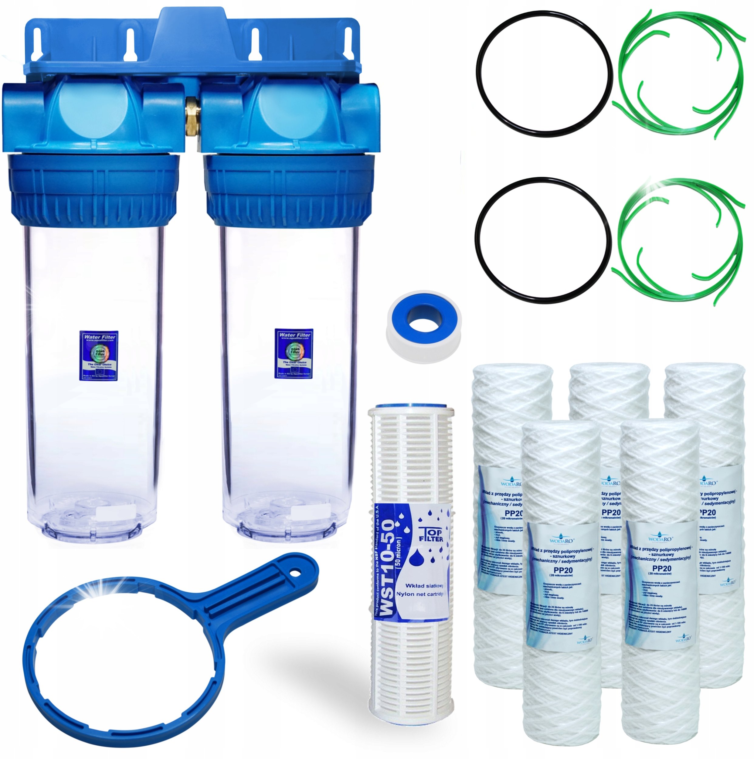 Aquafilter Filtr Wstępny 2 STOPNIOWY Zmiękczacz Mechaniczny Dom Korpus Filtry Wody