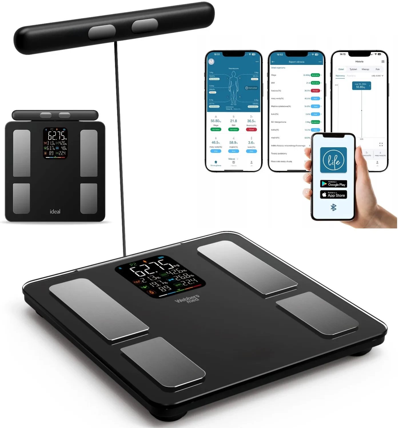 Waga łazienkowa Ideal WAGA ŁAZIENKOWA BLUETOOTH ANALITYCZNA INTELIGENTNA Apple Health Google Fit