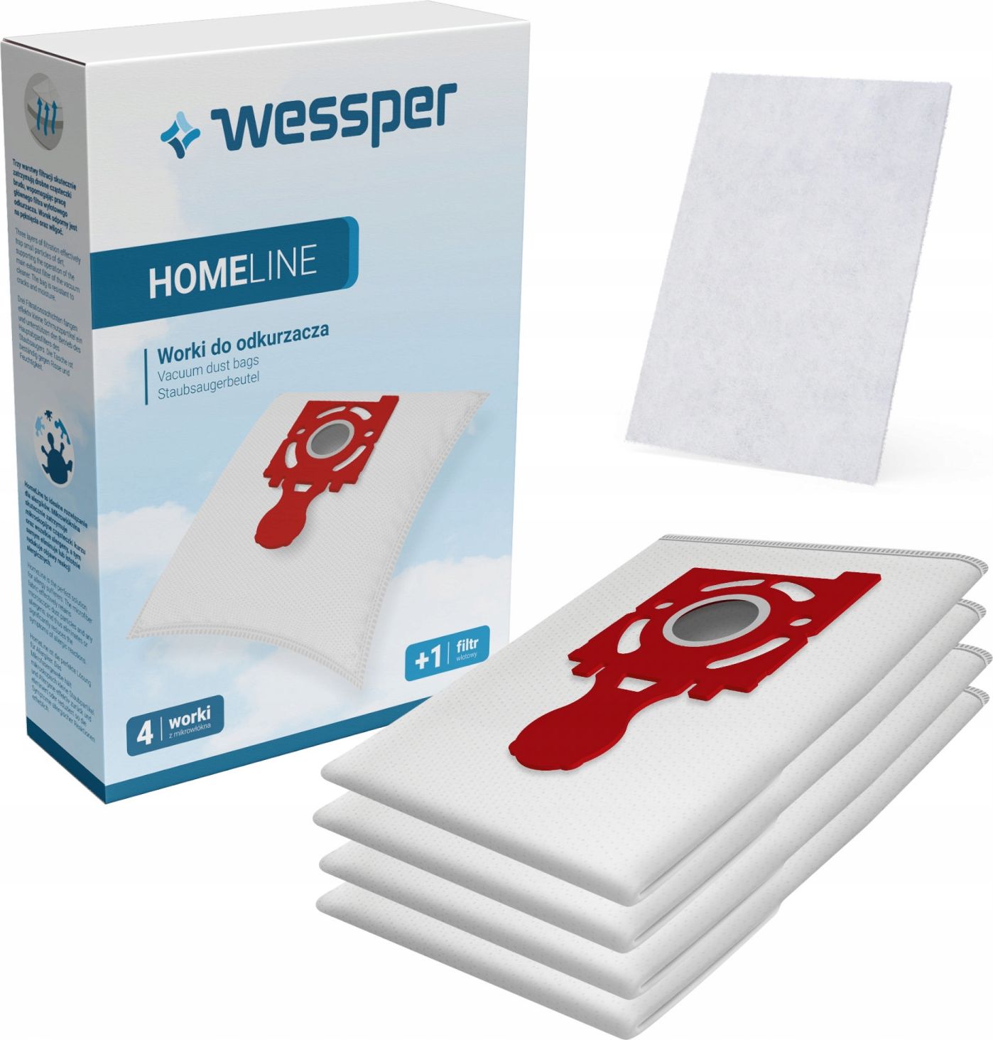 Worek do odkurzacza Wessper do Zelmer Jupiter ZMB03K, IZ-49.4220PF, 49.4220, Safbag Czerwony 4 sztuki + filtr