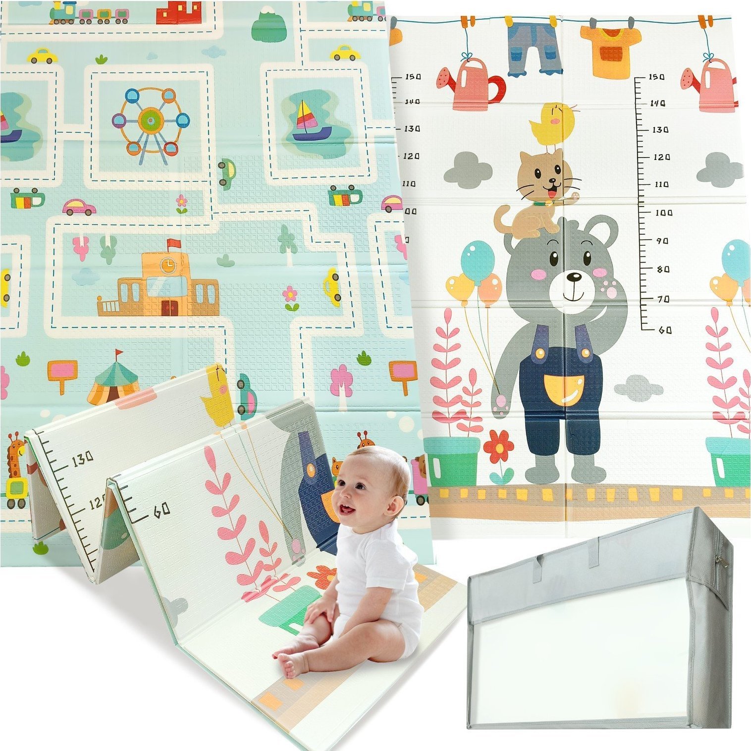 Happy Kiddo Mata piankowa składana dwustronna duża edukacyjna dla dzieci XPE 120x180 cm