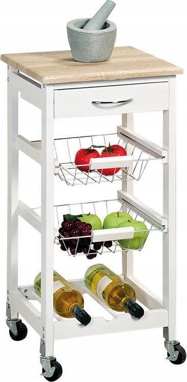 Kesper Wózek kuchenny z półką na butelki i szufladą, biały,