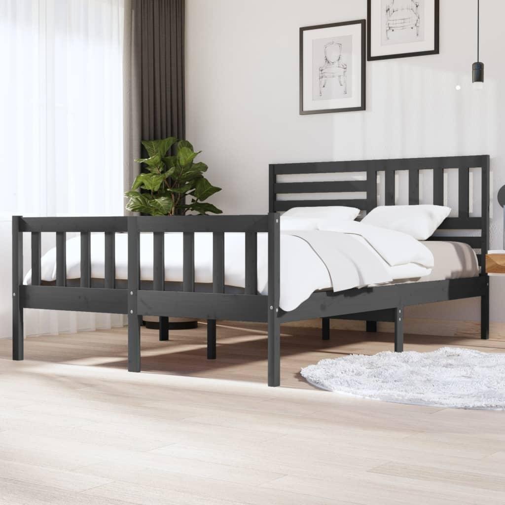 Фото - Ліжко VidaXL Rama łóżka, szara, lite drewno, 150x200 cm, King Size 