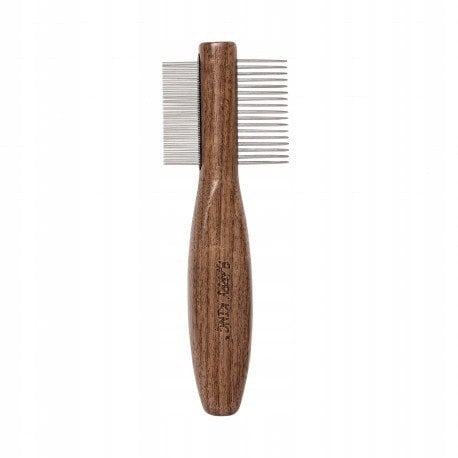 Ekskluzywny grzebie� dwustronny, dla zwierz�t, r�czka drewno orzechowe, metalowe z�by, wym. 5x14,3cm
