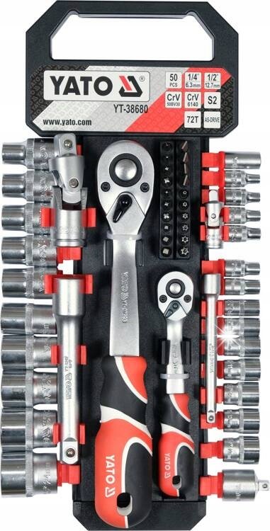 Zestaw narzędzi Yato KOMPLET NASADEK 51CZ 1/4" 1/2" DO SERWISÓW CRV AS-DRIVE Z AKCESORIAMI YATO