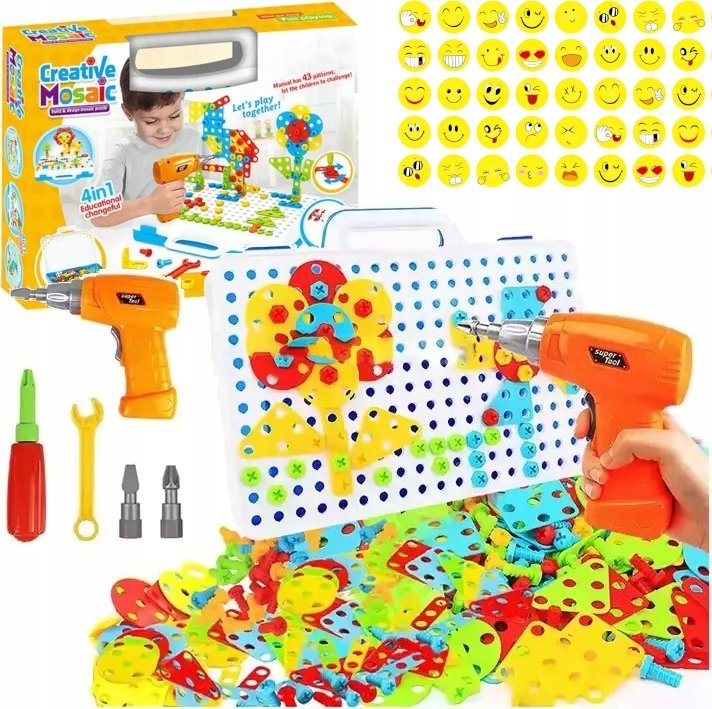 Happy Baby ZESTAW KLOCKI KONSTRUKCYJNE 237el. WKRĘTARKA WALIZKA ŚRUBOKRĘT KLUCZ ŚRUBKI