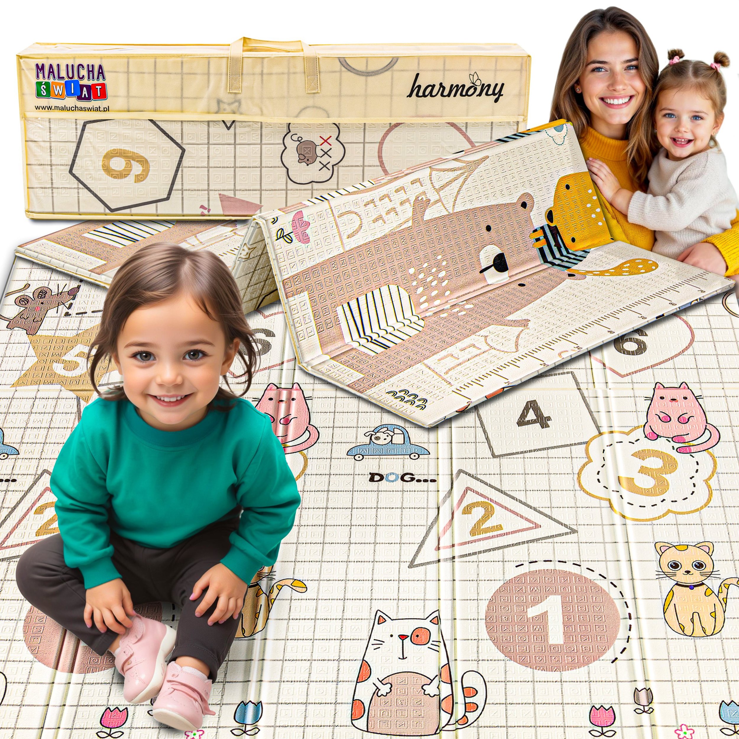 Artnico MATA PIANKOWA EDUKACYJNA SKŁADANA DLA DZIECI MISIE CYFERKI 150x200