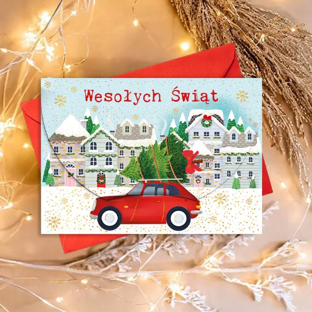 Karnet na kasę Boże Narodzenie Auto z choinką