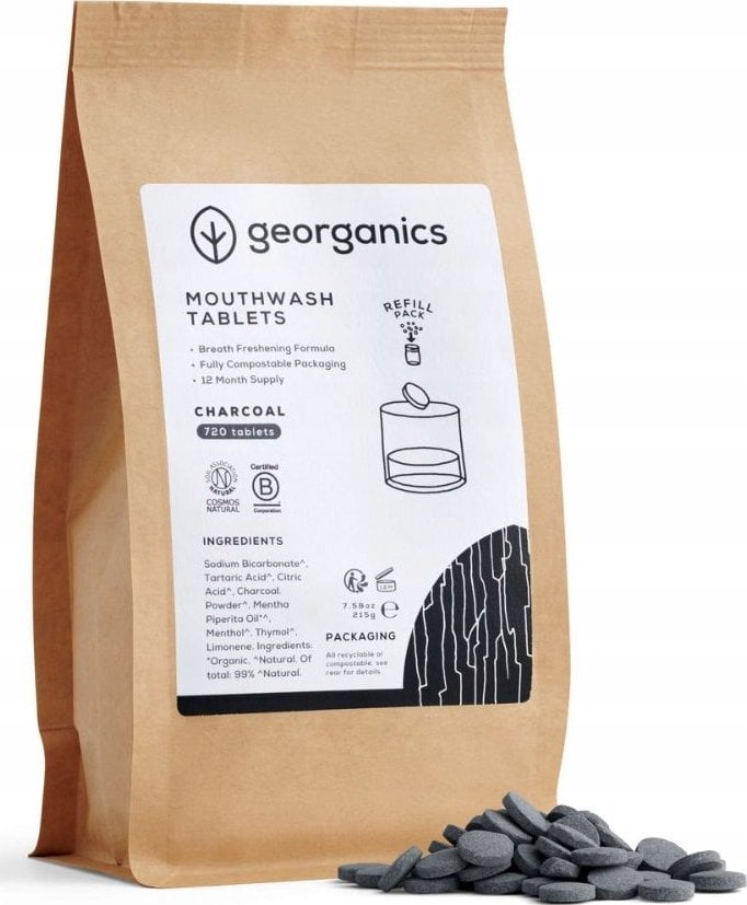 Georganics , Naturalne tabletki do płukania jamy ustnej Activated Charcoal, 720 tabletek