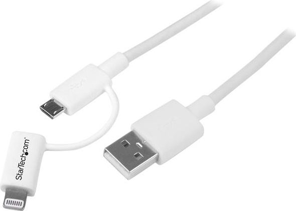 Фото - Кабель Startech.com Kabel USB StarTech USB-A - microUSB + Lightning 1 m Biały  (LTUB1MWH)