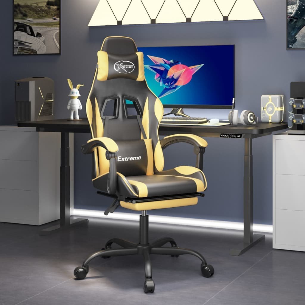 Фото - Комп'ютерне крісло VidaXL Fotel   Fotel gamingowy z podnóżkiem, czarno-złoty, sztuczna s 