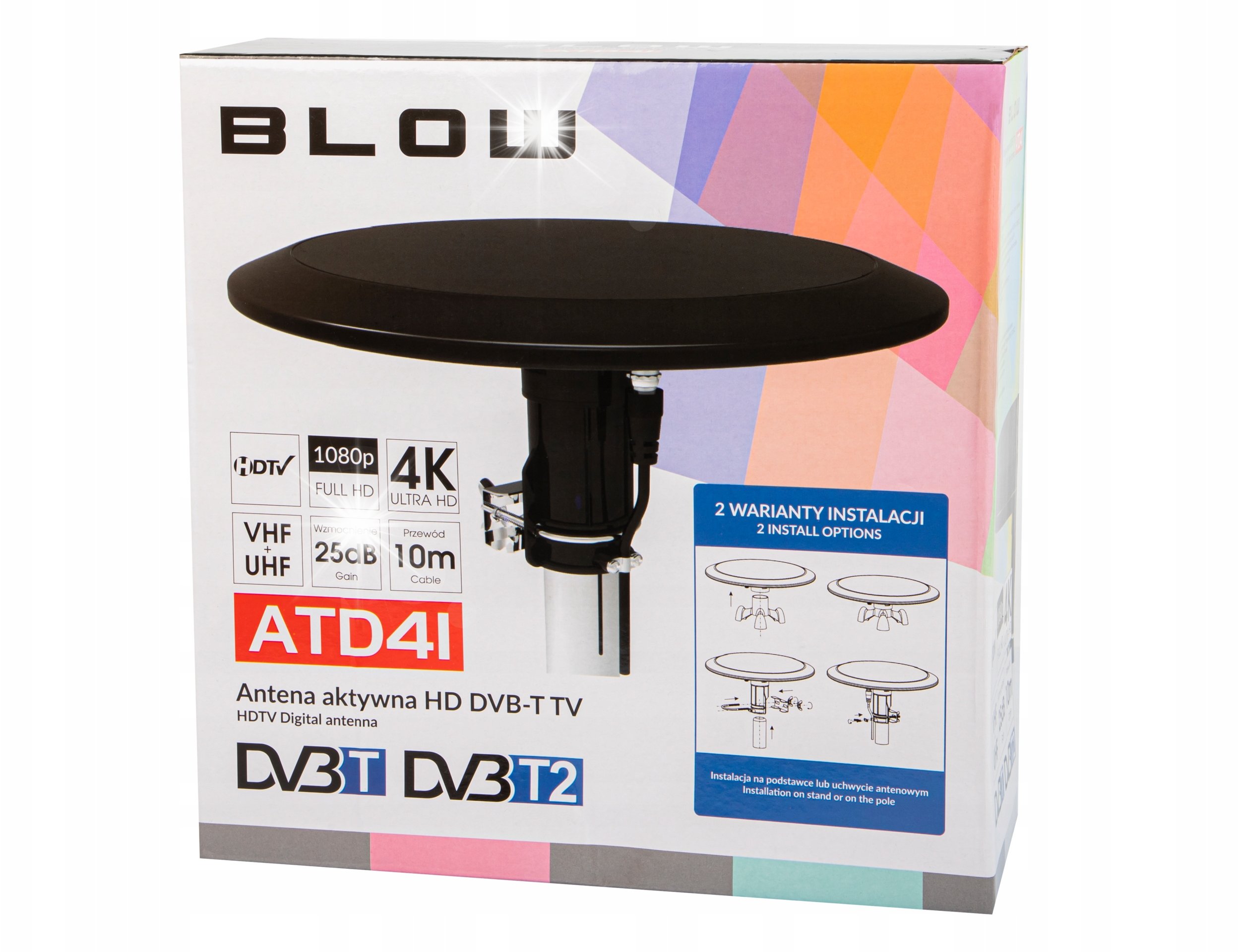 Antena RTV Blow AKTYWNA ANTENA WEWNĘTRZNA ZEWNĘTRZNA DOOKÓLNA 360 DVB-T2 TV 4K DAB MUX-8