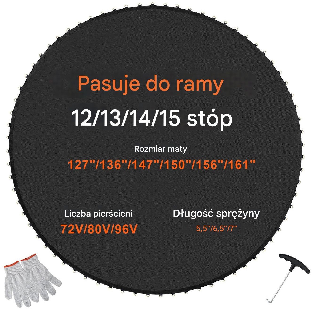 Vevor Mata do trampoliny skakania trampolina 457 cm 96 sprężyn mocna wytrzymała czarna