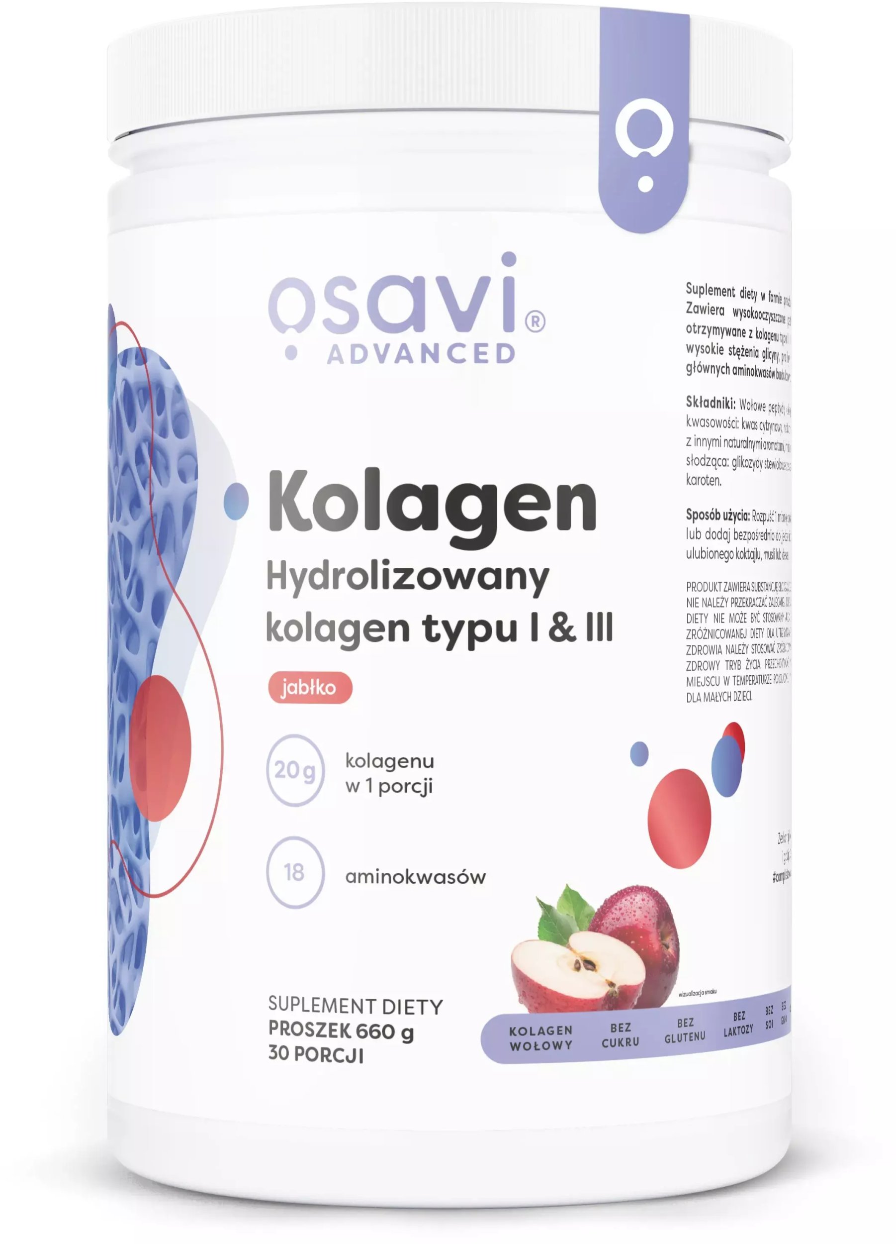 Osavi Osavi - Kolagen Hydrolizowany Typu I & III, Jabłko, 660g