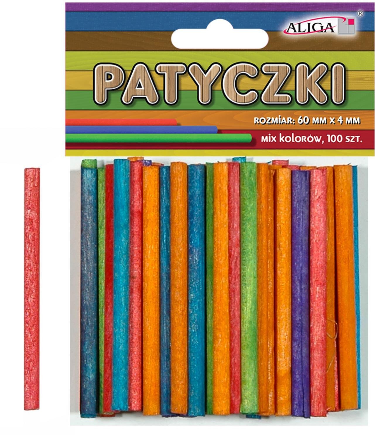 Aliga patyczki okrągłe drewniane 100szt. MIX KOLOR 60mm x 4mm PK-0159