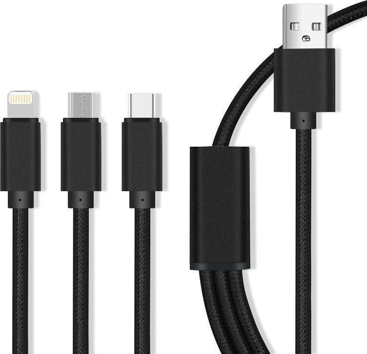Kabel USB Maxlife USB-A - USB-C + microUSB + Lightning Czarny (vx3872)