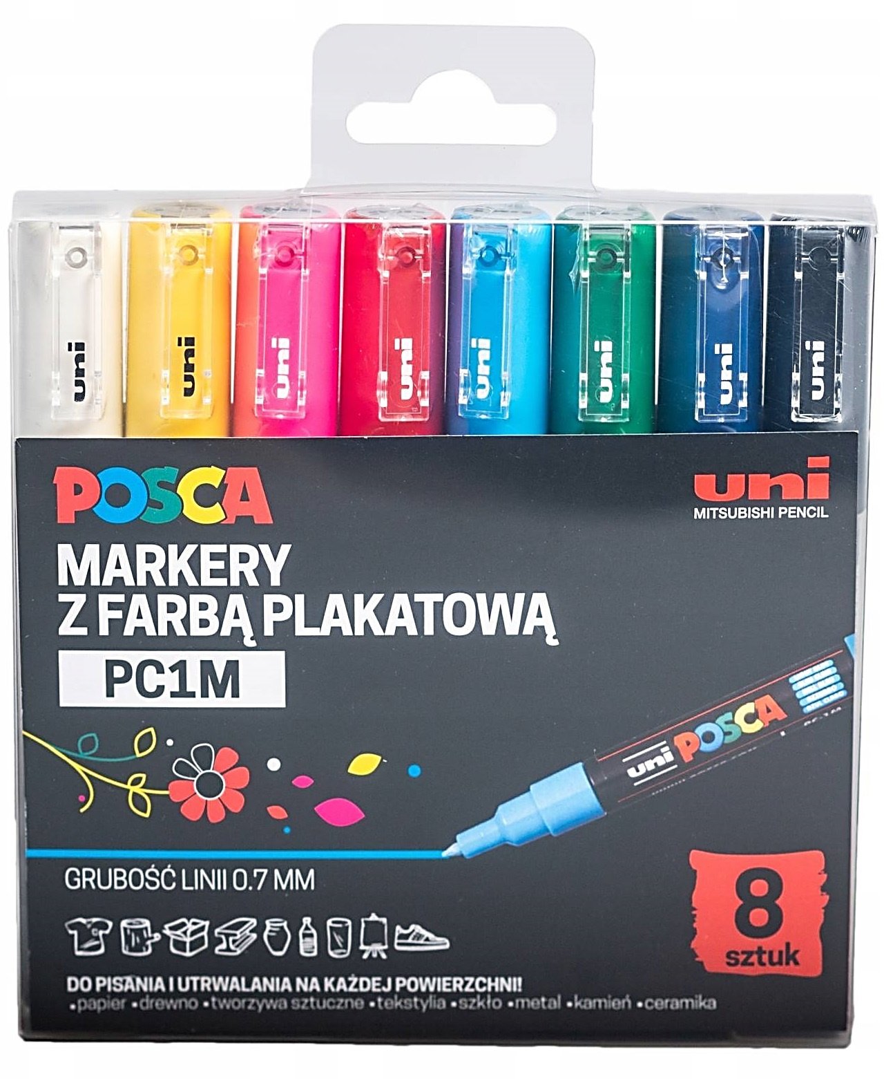 Uni Mitsubishi Pencil Markery z farbą plakatową Uni POSCA PC-1M 8 koloró (UNPC1M/8C)
