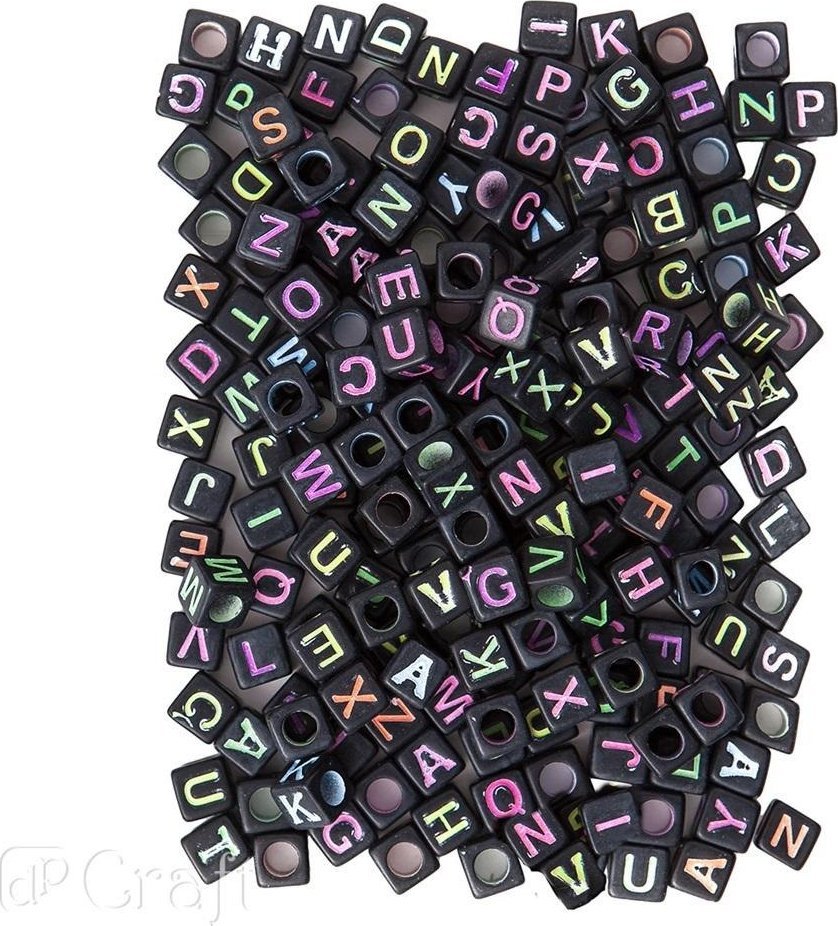 DP Craft Koraliki literki neon na czarnej bazie 124szt