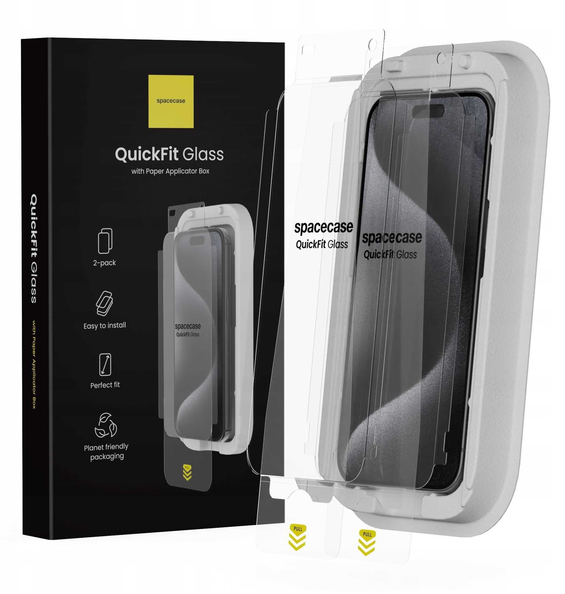 SpaceCase 2x Szkło hartowane z aplikatorem SPACECASE QuickFit Glass do IPhone 15 Pro Max