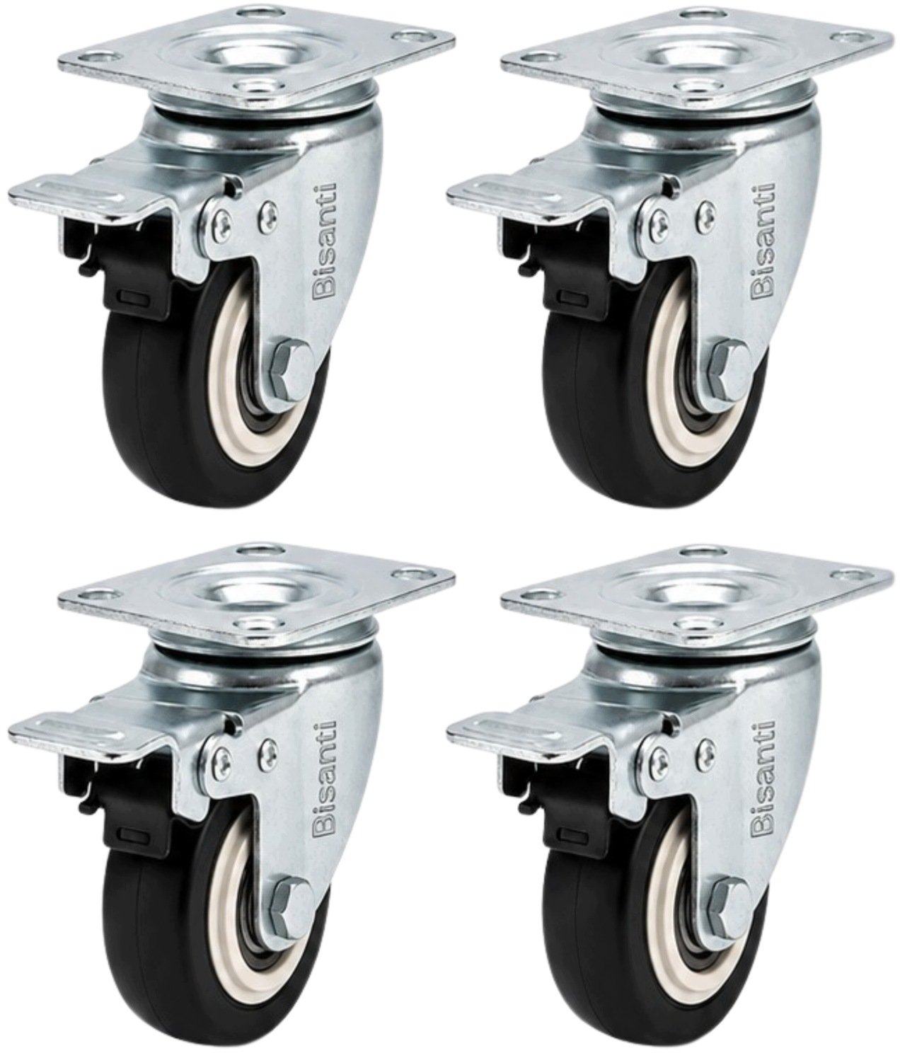 Bisanti 4X Kółka obrotowe do wózków magazynowych z hamulcem skrętne 38MM PVC