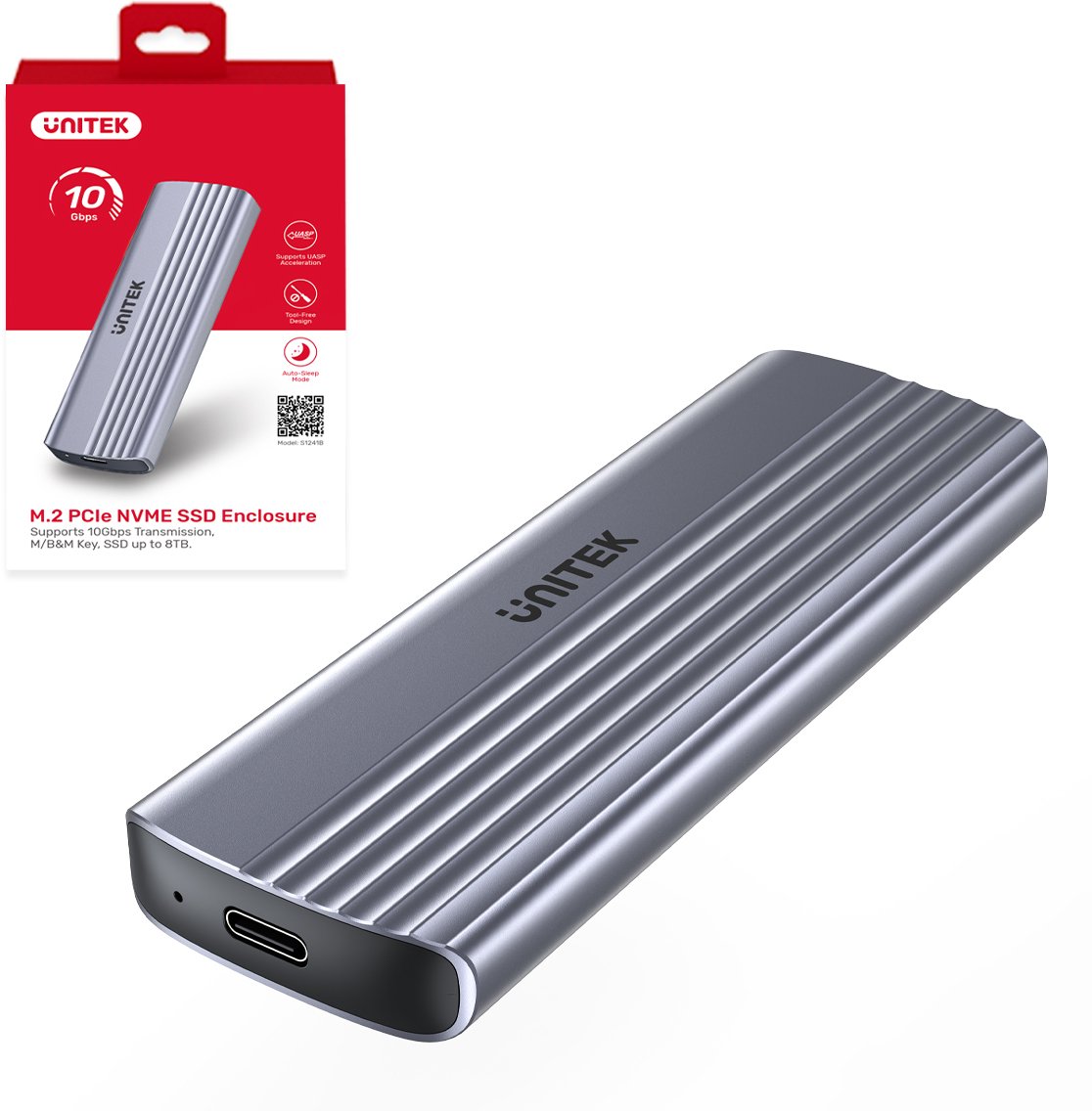 Kieszeń Unitek Obudowa zewnętrzna na dysk SSD M.2 (PCIe/NVMe) USB TYP-C 10Gbps, aluminium (S1241B01)...