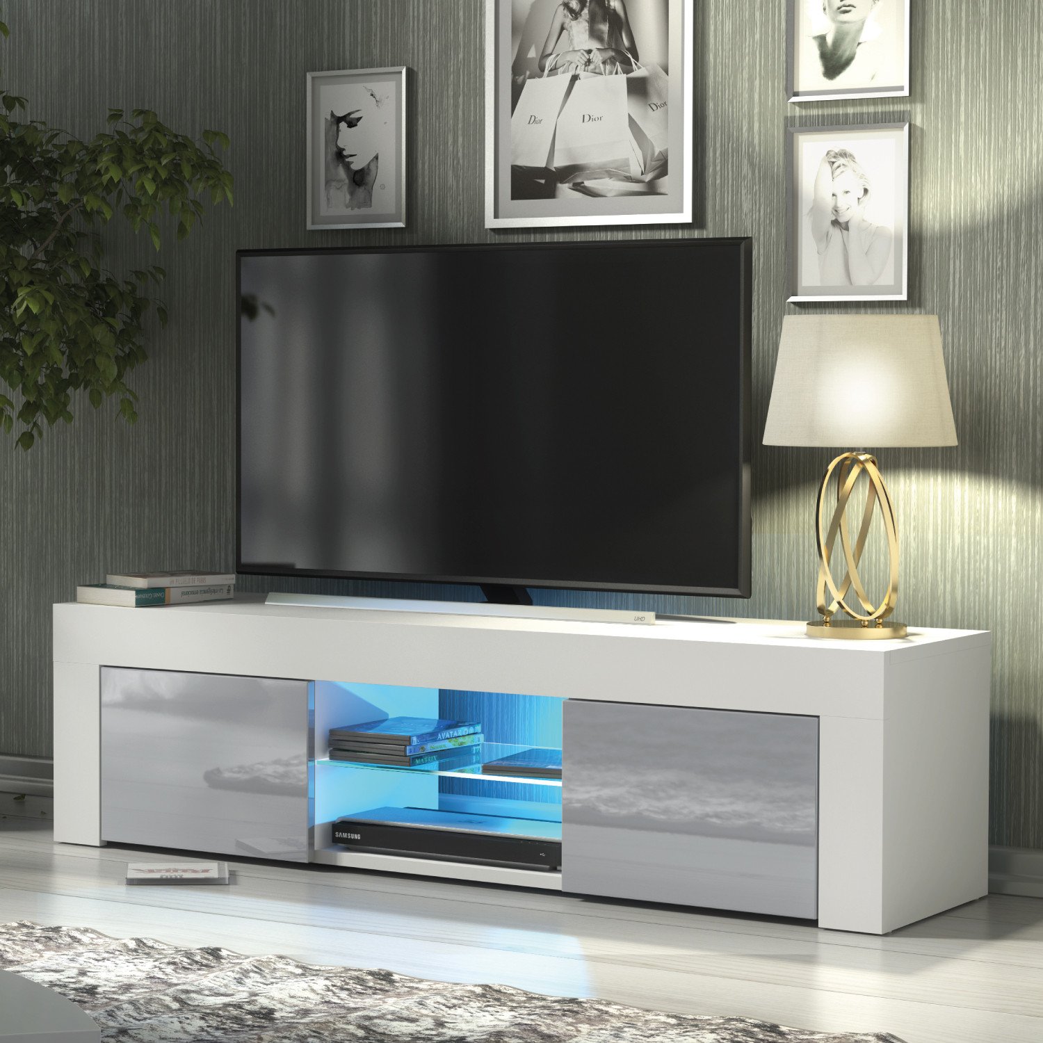 Szafka RTV Loom 130cm ONE FURNITURE - Biały Laminat & Szare Drzwi