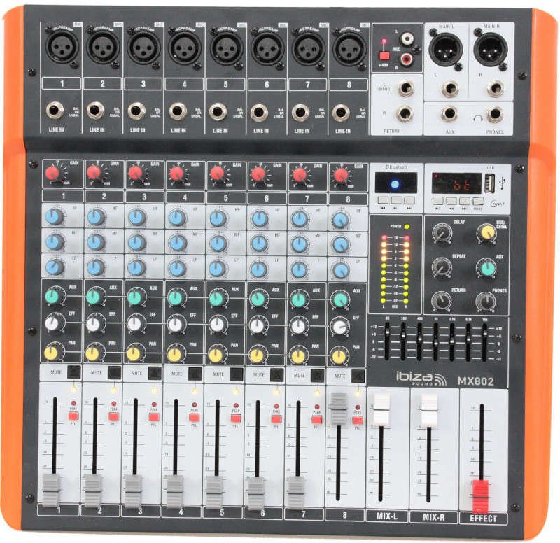 Mikser 8-kanałowy USB BT MX802 Ibiza Sound one size