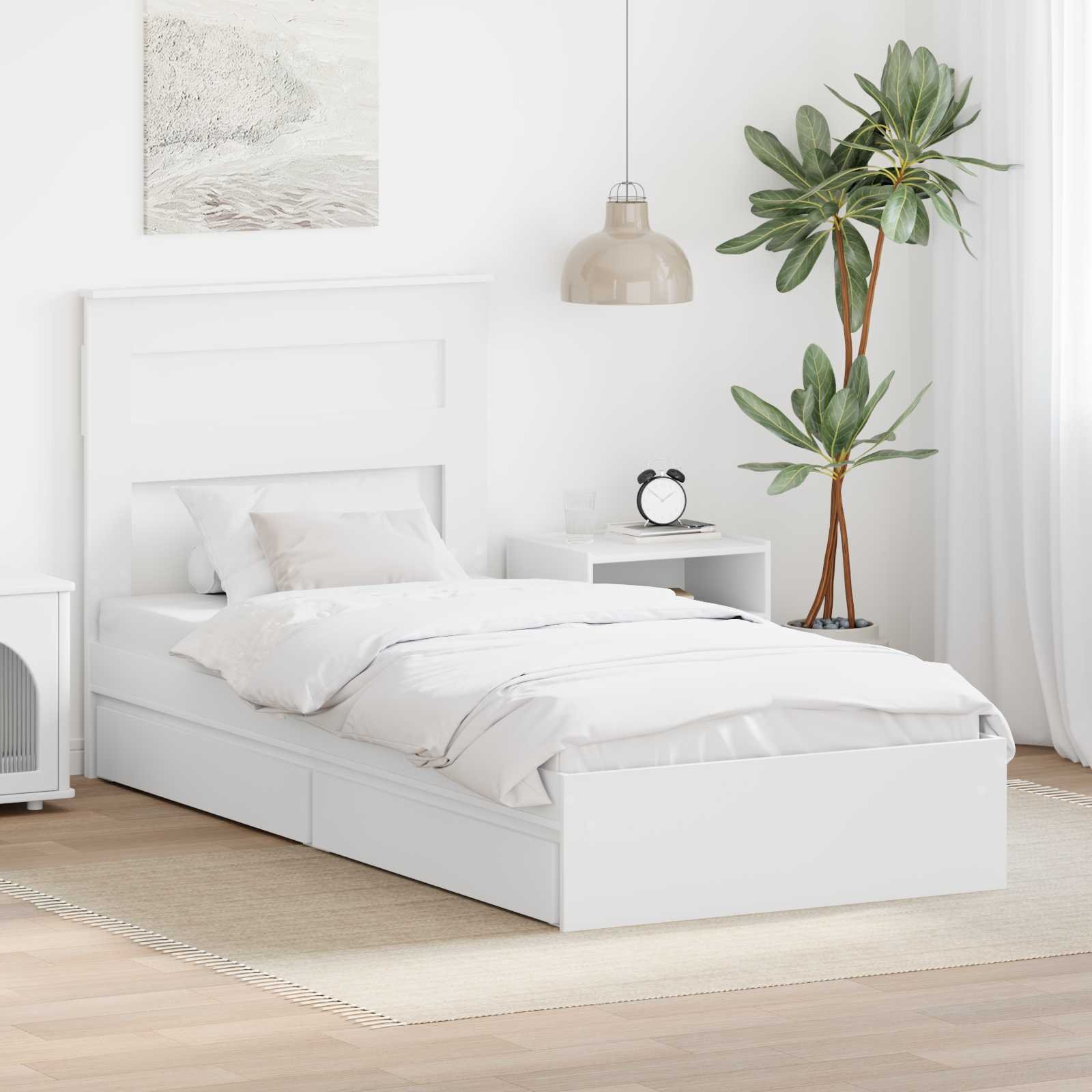 vidaXL Ramka łóżka Biały 75 x 190 cm Materiał z drewna pochodnego
