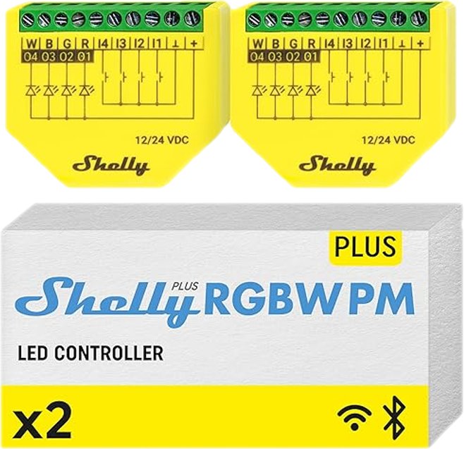Shelly Plus RGBW PM - kontroler RGBW do taśm LED Wi-Fi 12-24 VDC - Elementy wykonawcze