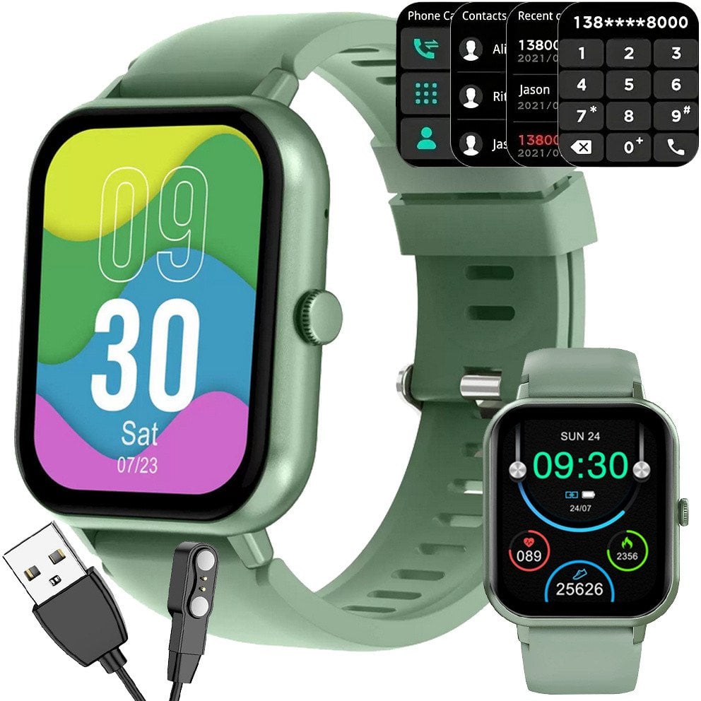 Smartwatch Verk Smartwatch zegarek damski męski gumowy pasek sport bluetooth rozmowy zieleń