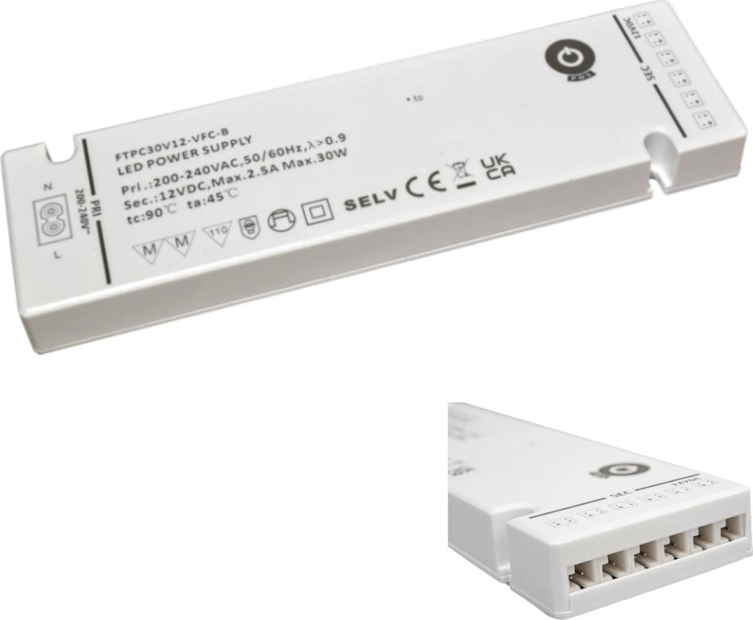 MPL Power FTPC60V12-VFC-W: 12V/5A C8 input socket; output: connectors; built-in connectors, L814/L81...