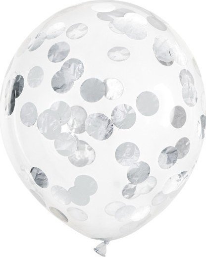 PartyDeco Balony gumowe z konfetti-kółka srebrne 30cm 6szt