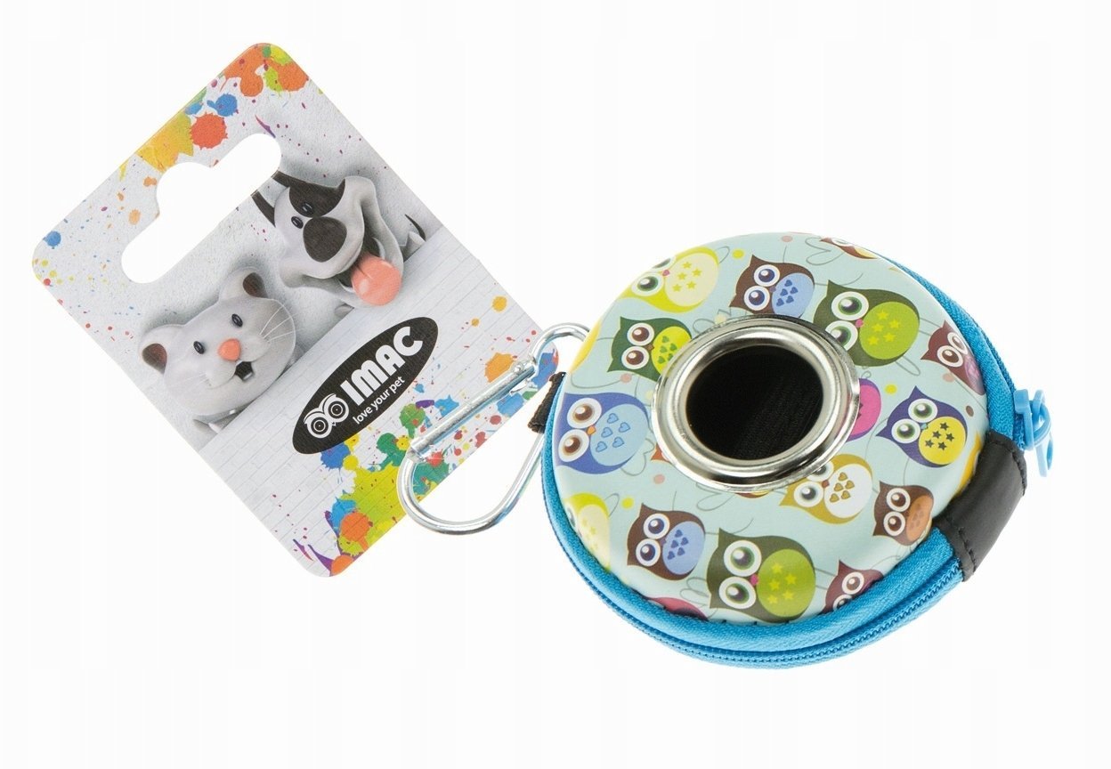 iMac Pojemnik na woreczki na odchody dla psa, plastik, w sowy, z 1 rolką woreczków