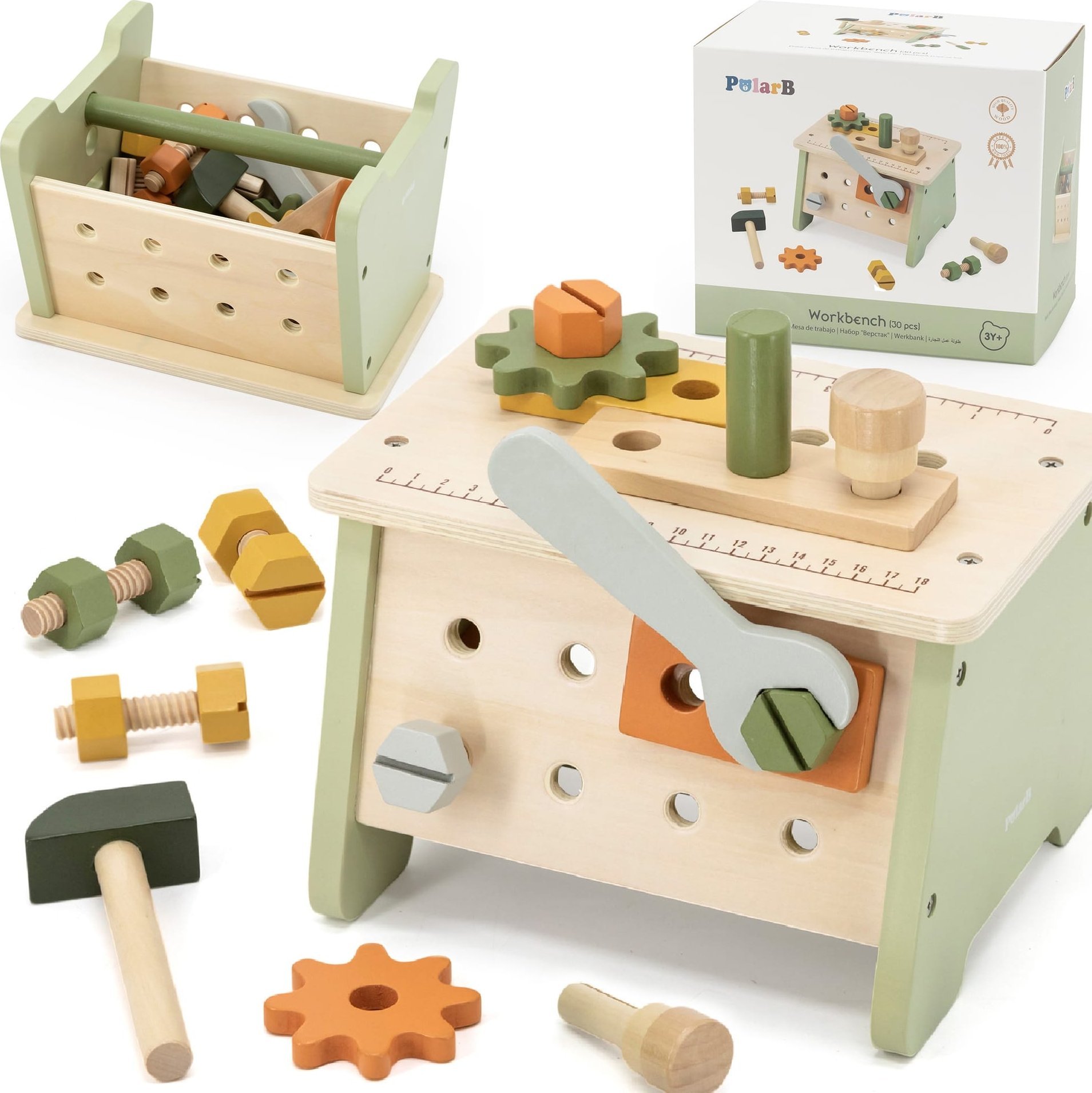 Viga Toys VIGA PolarB Mini Warsztat 2w1 Skrzynka z Narzędziami Zestaw Drewniany