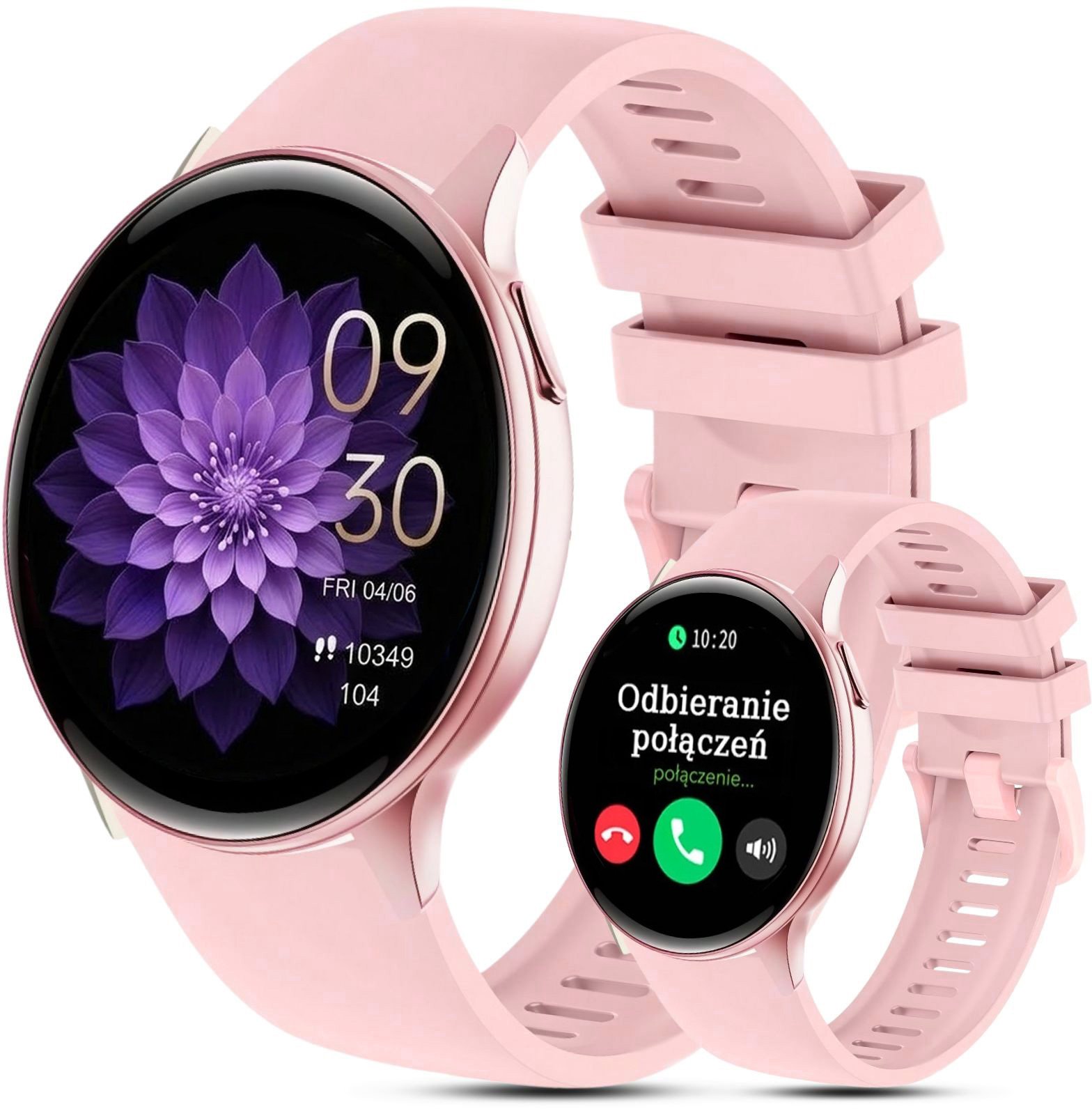 Smartwatch Rubicon Zegarek Smartwatch damski rozmowy BLUETOOTH ciśnienie stres (RNCF51 pink/pink silicone)
