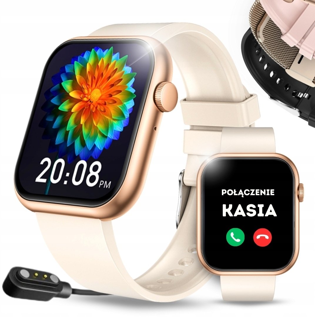 Smartwatch VESS SMARTWATCH ZEGAREK DAMSKI ZŁOTY WODOODPORNY SMS ROZMOWY PL MENU + 4 PASKI