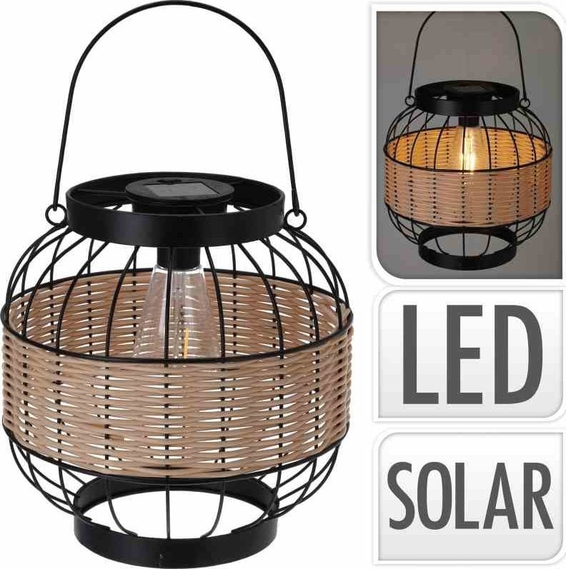 Home Styling Collection Lampion solarny z dekorem z plecionki i z szerokim uchwytem, Ø 24 x 24 cm