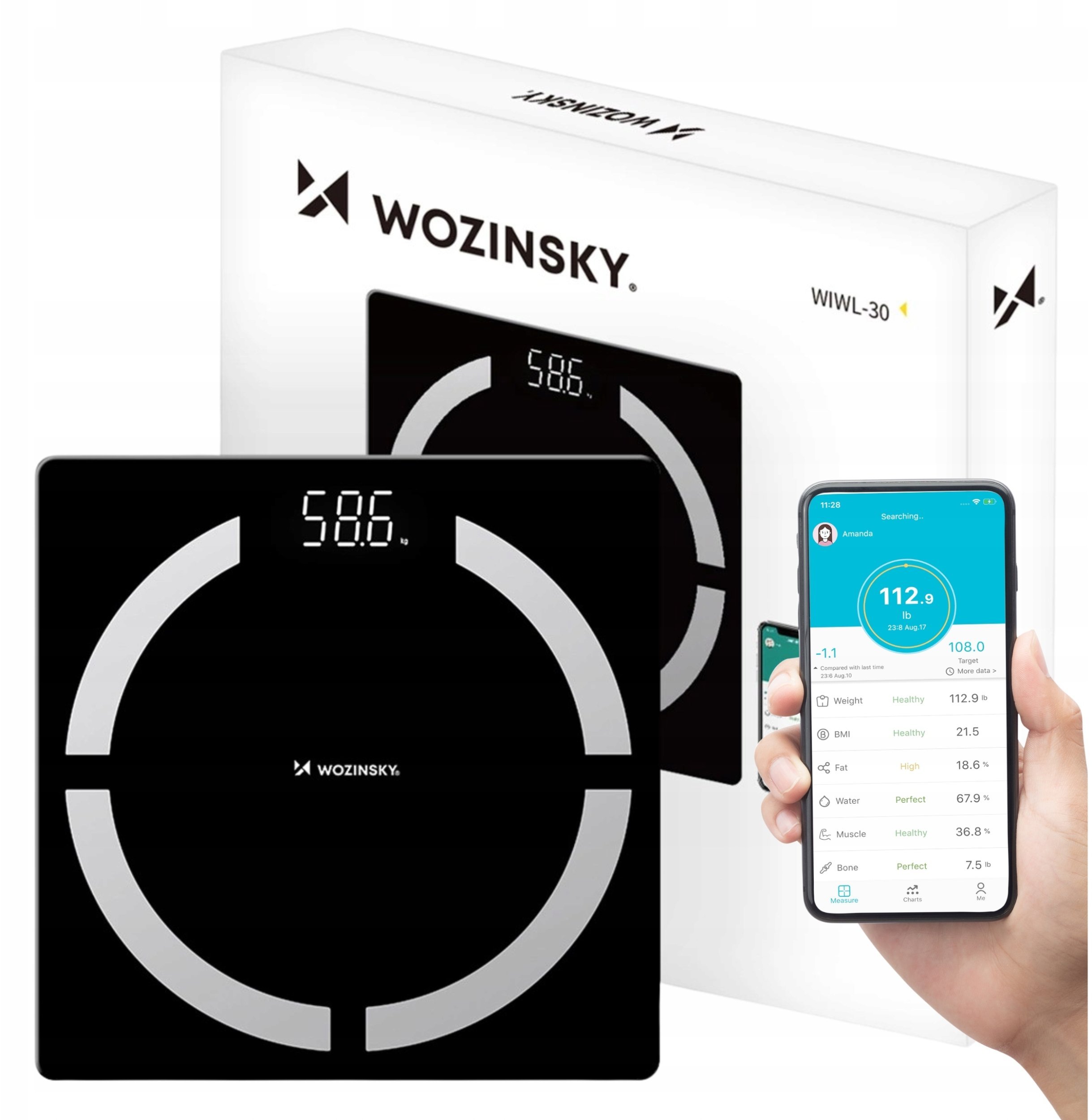 Waga łazienkowa Wozinsky Waga łazienkowa Wozinsky WIWL-30 inteligentna Bluetooth - czarna