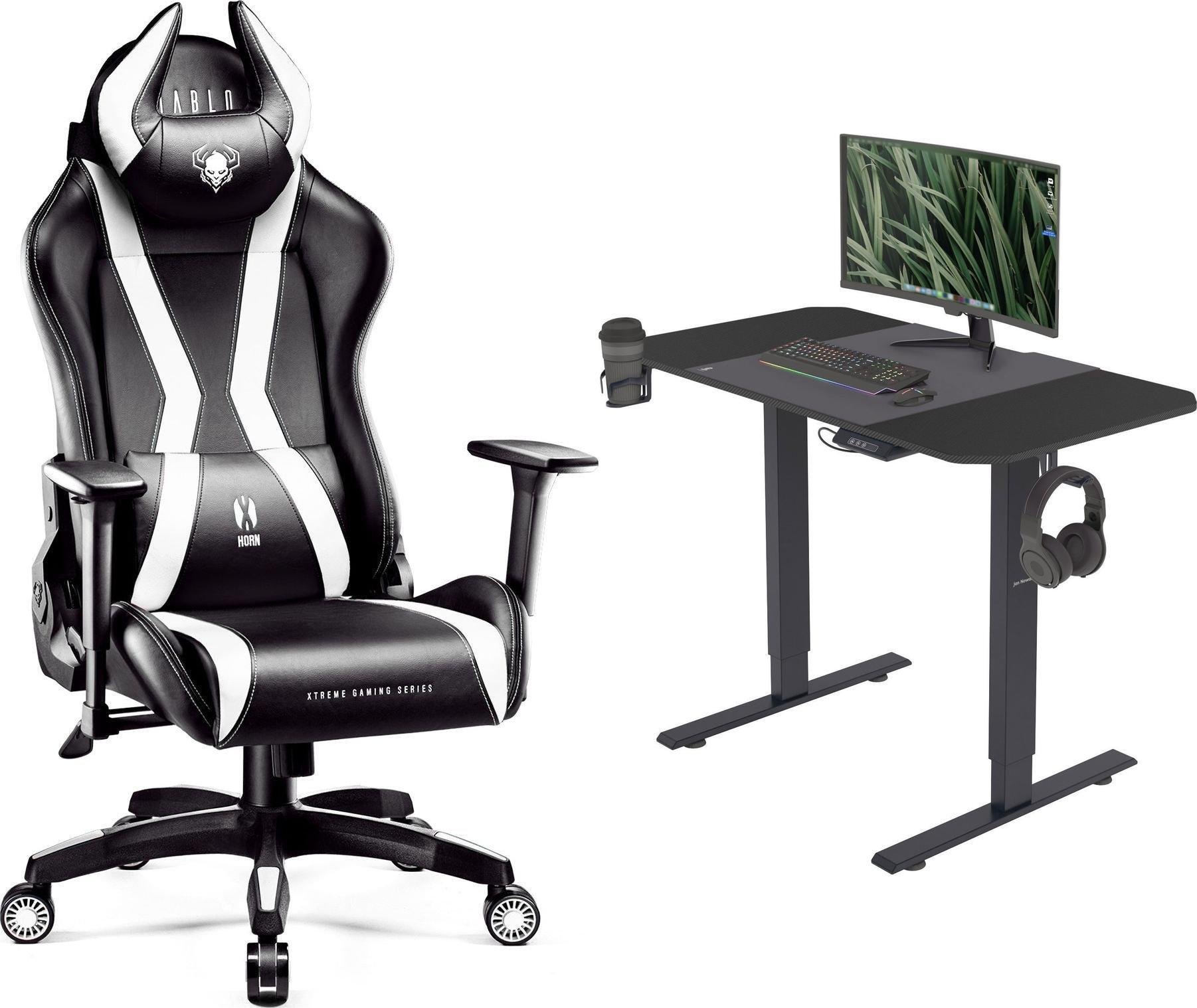 Fotel Diablo Chairs X-Horn 2.0 czarno-biały + EGON 1100 Czarne 110 cmx60 cm