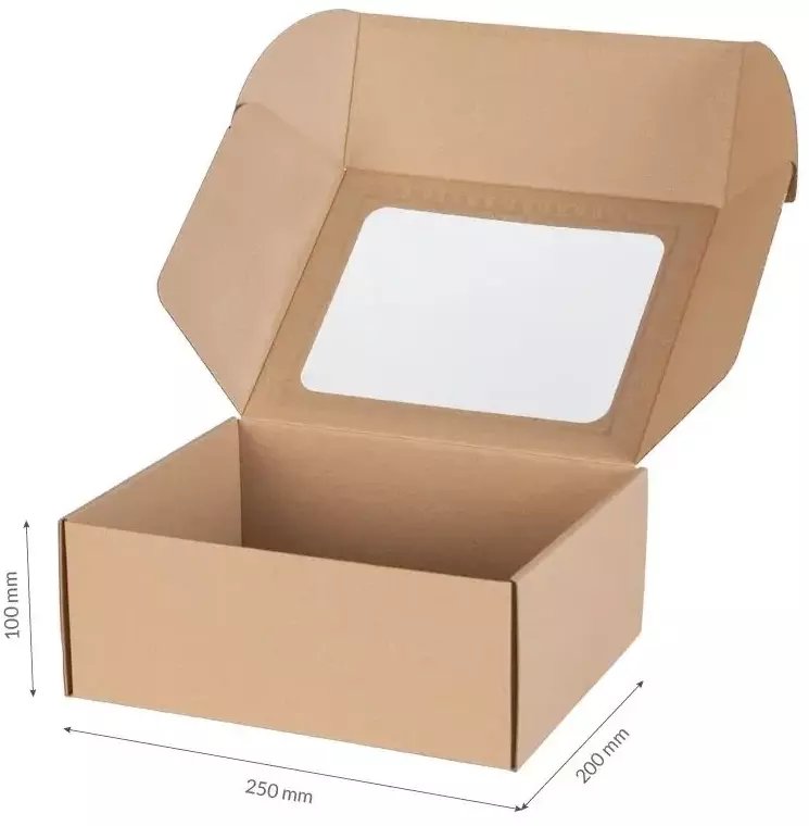 ToPrezent.pl Pudełko Fasonowe z okienkiem 25 x 20 x 10 cm + Wełna Drzewna