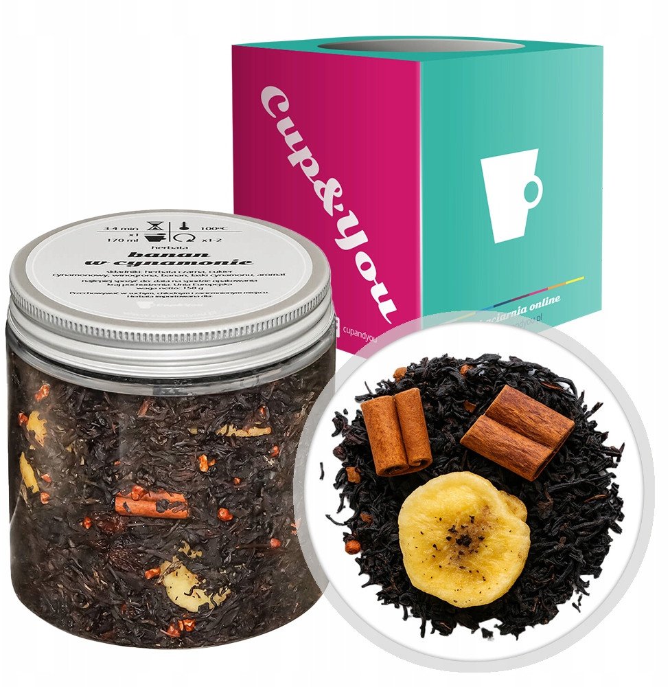 Cup&You Herbata czarna BANAN W CYNAMONIE winogrona banan laski cynamonu na prezent - sypana liściasta herbata PREMIUM