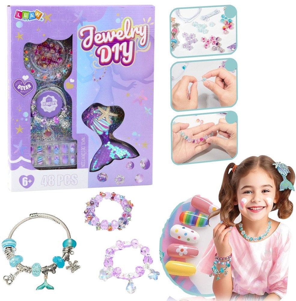 LeanToys Zestaw Piękności Biżuteria Bransoletka Koraliki Spinka Syreni Ogon 48el LEAN Toys