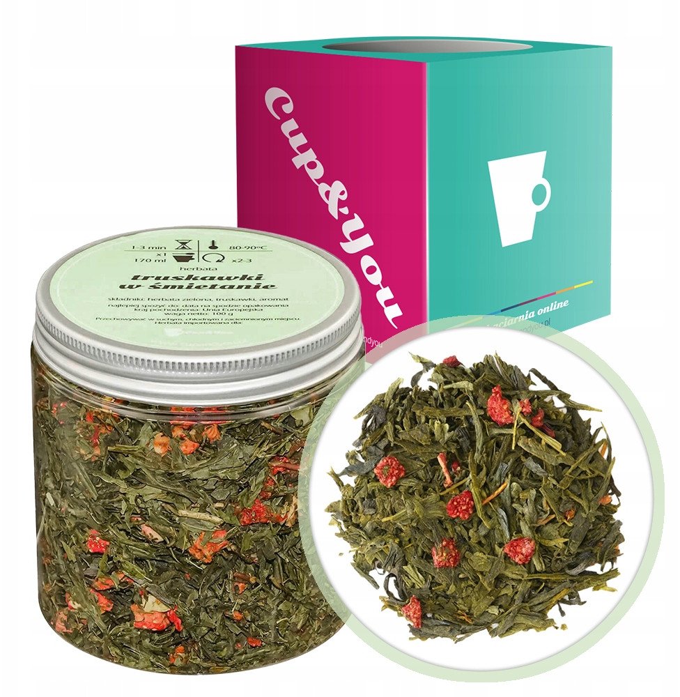 Cup&You Herbata zielona TRUSKAWKI W ŚMIETANIE sypana liściasta herbata PREMIUM