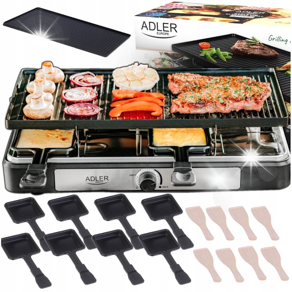 Grill elektryczny Adler Grill elektryczny duży XL mocny raclette 1400W 8 osób