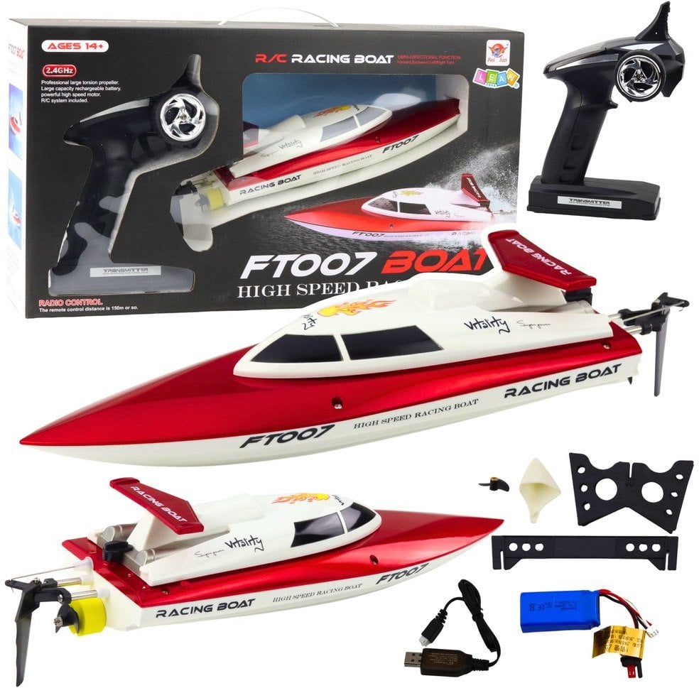 Łódź Motorówka Vitality FT007 Zdalnie Sterowana RC 1:16 Biało Czerwona